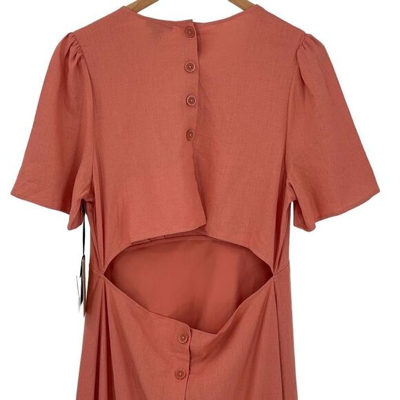 Halogen Linen Blend Button Back Cutout Midi Dress Coral Dusty Women Medium NWT - Picture 5 of 7